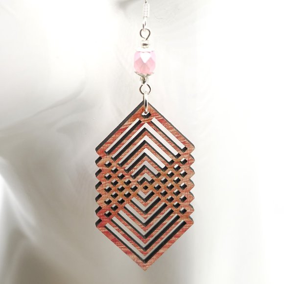 Pink Fire Square Earrings - Picture 2 of 5